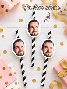 Custom Face Photo Straws - Personalized Birthday Straws, Party Decor, Custom Face Paper Straws, Personalized Birthday Photo Straws, Bachelorette Party Straws, Fun Photo Decoration, Bachelorette Party Gift - Multicolor - View 10
