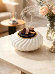 1pc Round Ceramic Incense Burner, Minimalist & Exquisite Style. Elegant Home Ornament For Desktop And Garden Decor, Great For Festivals And Meditation, Perfect Gift Choice. - Incense Burner - View 12