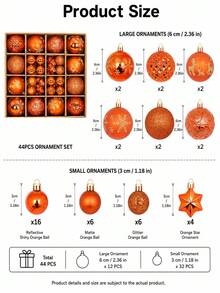44件青銅色聖誕球飾品，3cm與6cm混尺寸，包含啞光、鏡面、條紋、編織、壓紋與星星設計，優雅吊掛式聖誕樹裝飾，適用於聖誕派對、婚禮、節日居家、壁爐與花環裝飾 - 古銅色 - 查看 7