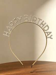 1pc Rhinestone Letter HAPPY EVERYDAY Headband, Women's Birthday Party Atmosphere Metal Head Hoop, Holiday Dress Up Hair Accessory - Multicolor - View 7