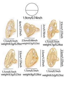 1pc Fashionable Personalized Gold Tone Ring, Suitable For Women's Daily Commute Wear, Holiday Gift - Gold - View 8