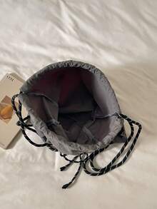 Grey Drawstring Bag, Large Capacity Multi-Functional Drawstring Backpack, Fashionable Sports, Suitable For School, Commuting, Daily Casual Use, Cute Design - Grey - View 7