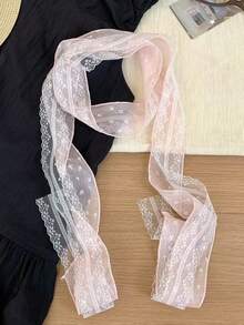 1pc Exquisite Lace Scarf, Floral Embroidered Scarf, Neck Accessory, Headband, Layered Style, Daily Elegant Accessory, Fall Style, Scarf, Y2k - Pink - View 2