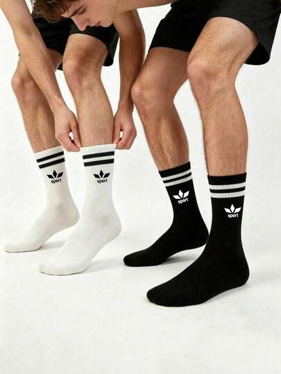 1/5/10/20 Pasang Kaos Kaki Pria Bergaris Huruf Setengah Betis, Kaos Kaki Olahraga, Kaos Kaki Pasangan, Menyerap Keringat, Kasual, Bernapas, Cocok untuk Pemakaian Sehari-hari, Olahraga, Musim Kembali ke Sekolah, Unisex