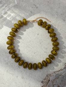 1pc Women's Fashion Minimalist Dopamine Candy Color Exaggerated Beaded Necklace, Versatile For Daily Wear (Random Tie-Dye Color, Random Drip Tail) - Dark Green - View 2