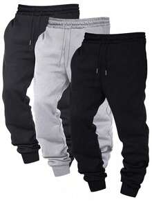 1pc Men's Cuffed Jogger Sweatpants, Elastic Drawstring Waist Design, Solid Color Minimalist Casual Long Pants, Suitable For Daily Wear, Fitness, Travel, Premium Gift Apparel Item - Black - View 2