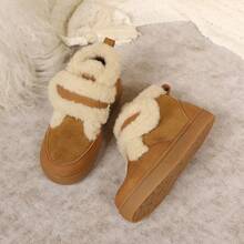 Children's Winter Thermal Lined Furry Ankle Boots, Double Hook And Loop Soft Sole Anti-Slip Snow Winter Shoes, Girls' Warm Boots In Maillard Color Palette - Brown - View 8