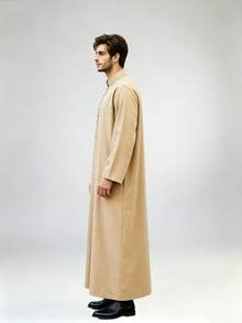 1件卡其色男士萬聖節服裝，傳統長袍套裝，阿拉伯服飾，Kosa部落，非洲傳統服飾，男士Kurta長裙，適合齋月、開齋節、婚禮及日常穿著 - 芥末黃 - 查看 5