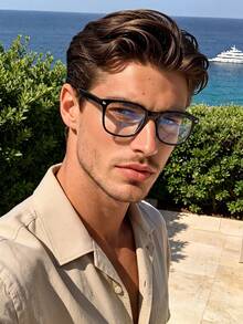 1 Pair Men's Fashion Square Frame Non-Prescription Glasses, Perfect Blend Of Minimalist Design And Modern Style, Suitable For Vacation, Party, Commute, Business, Fits All Face Shapes - 1pc Black Frame White Flat - View 1