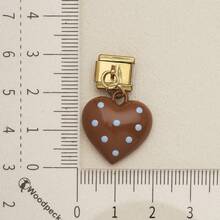 1pc Cute Chocolate Blue Enamel Zinc Alloy Charm, Heart Star Bow Bear Dangle Pendant For DIY Bracelet Necklace Jewelry Making - Blue and Coffee Color-block Design - View 13