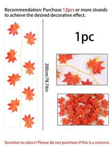 6/12pcs Artificial Autumn Maple Leaf Garland Vine Hanging Decor, Thanksgiving Halloween Bohemian Rustic Wall Decoration, Autumn Home Decor, Suitable For Wedding, Party Room, Bedroom Decoration (Select Single Accessory, Main Product Not Included) - Multicolor - View 4