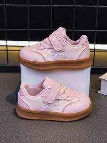 Giày sneaker thường ngày cho bé gái mùa xuân/thu, thêu nơ, quai dán dễ xỏ, mũi tròn bảo vệ ngón chân, da bò, đế mềm chống trượt, cho bé tập đi, mầm non, đi học và dùng hàng ngày đa năng - Hồng - Xem 1