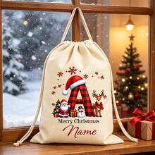 Custom Initial Christmas Drawstring Backpack, Personalized Canvas Gift Bag, Christmas Letters Holiday Storage Sack, Customized Multipurpose Bag For Christmas Decorations, Customizable Name Festive Party Supplies, Christmas Gift For Family Friends - Style B - View 6
