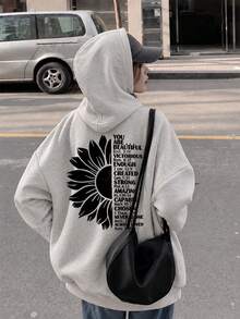 Women's Fashion Autumn/Winter Round Neck Loose Slouchy Casual Versatile Letter & Cartoon Print Sweatshirt - Light Gray - View 1