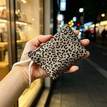 5/10pcs Leopard Print Mini Wrist Bag, Zipper Wallet Sanitary Pad Pouch, Compact Portable Small Storage Purse With Braided Rope Wrist Strap, Ideal For , Cards, Coins And Tiny Daily Items, Easy To Carry For Shopping, Travel & Daily Use,Random Color - Multicolor - View 3