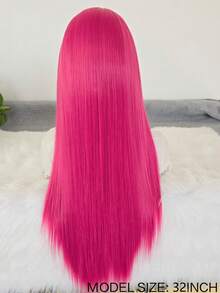websterwigs 優雅 13x4 蕾絲前緣直髮假髮，26 英吋，玫瑰紅/粉紅/淺粉色，合成蕾絲前緣假髮，附預拔髮際線，耐熱纖維髮絲，絲滑直髮，適合女性、Cosplay、派對、日常、音樂節、萬聖節 - 玫紅色 - 查看 9