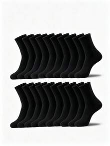 1/5/10/15/20 Pairs Women's Pure Black Ribbed Mid-Calf Socks, Soft & Breathable Basic Casual Socks, Suitable For Daily Wear - Black - View 1