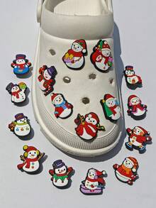 16pcs Assorted Christmas Snowman Series DIY Fashion Sandals Charms, Detachable Clog Shoe Charms, Suitable As Christmas Party Gifts - Multicolor - View 4