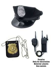Multi-Piece Set Costume Hats Hat Combination Halloween Solid Color Hats Eagle Hat Cosplay Badge Cosplay Walkie Talkie Combination - Multicolor - View 4
