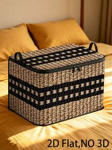 Large Beige Woven Storage Basket With Lid, Foldable And Stackable, Suitable For Organizing Clothes And Blankets, Dust-Proof Large Rectangular Flip-Top Storage Box, 2D Flat Design, Applicable For Entryway, Living Room, Christmas Decor And Underbed Storage - Multicolor - View 9