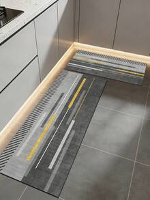 1 Pc Gray Paired With Gold Lines Pattern Kitchen Mat, 3.5 Mm Soft Rubber That Absorbs Water And Is Easy To Clean. Suitable For Corridors, Bathrooms, Living Rooms, Outdoor Door Mats, And Toilets. Useable Throughout The Year And For Various Holidays. - Multicolor - View 8