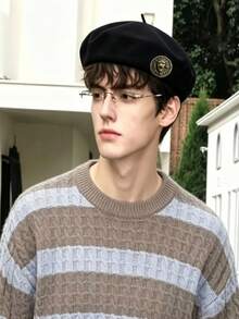 1件男士秋冬獅子頭可拆卸南瓜貝雷帽，日系休閒羊毛保暖帽，高端小眾設計復古男帽 - 均碼 - 查看 13