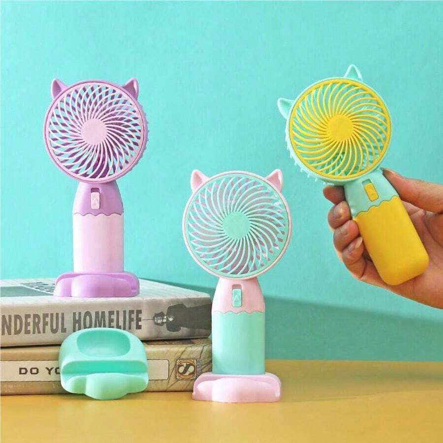 1 pieza Ventiladores portátiles de mano con carga USB, ventilador mini de oso para decoración de escritorio, ventilador de verano para estudiantes y oficina, ventiladores pequeños portátiles de mano - Amarillo - Ver 1
