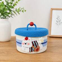 Cotton Rope Storage Basket With Lid, Dustproof Desktop Storage Bin, Creative Woven Organizer For Snacks Sundries, Household Home Storage Container, Random Style Sent - Multicolor - View 7