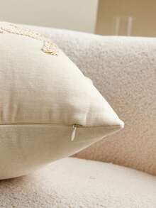1Pc Corded Embroidery Christmas Tree Pillow Case, Chenille Decorative Cushion Cover With Hidden Zipper, Sofa Home Christmas Decor, Pillow Insert Not Included - Beige - View 9
