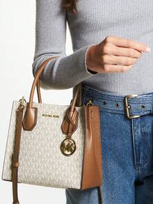 Michael Kors Mercer 中號女款斜背托特包，時尚手把設計，附小收納包，完美禮物 - 米棕色 - 查看 3
