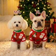 Red & Green Christmas Dog Clothes Set, 2pcs Pet Outfit With Bell Collar, Holiday Winter Vest For Small & Medium Dogs - Red - View 6