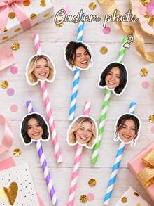 Custom Face Photo Straws - Personalized Birthday Straws, Party Decor, Custom Face Paper Straws, Personalized Birthday Photo Straws, Bachelorette Party Straws, Fun Photo Decoration, Bachelorette Party Gift - Multicolor - View 7