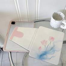 1件水彩鬱金香旋轉書本式平板保護殼，相容 A16 2025、Galaxy Tab S9 FE/S8 Plus/S7/S10、Pad、MatePad、Pad、Honor Pad、Xiaoxin Pad - 彩色 - 查看 3