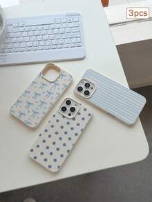 3pcs Colorful Printed Leather Texture TPU Shockproof Full Coverage Protective Phone Case Compatible With Apple 11/12/13/14/15/16/17 Pro Max - Multicolor - View 2