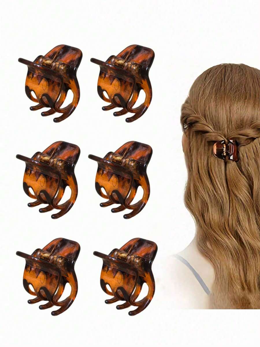 6pcs 2.5cm Brown Hair Claws Suitable For Women's Hairstyle Decoration,Strong Grip Multi-Function Bangs Clip - Brown - View 1
