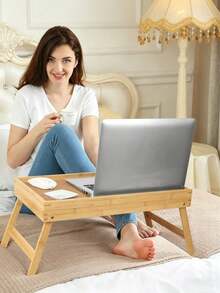 طاولة سرير للابتوب، سطح قابل للإمالة وقابل للتعديل وأرجل قابلة للطي، محطة عمل محمولة على الحجر، للعمل والقراءة وتناول الإفطار على السرير والأريكة وحافة النافذة، طاولة منزلية مدمجة لطلاب الجامعة والعاملين عن بعد من المنزل - متعدد الألوان - مشاهدة 2