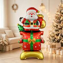 1pc 150cm Gold Base Christmas Gift Box Santa Claus Cartoon Design Christmas Party Decoration Toy Balloon Set - View 4