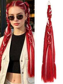 26inch Pink Braided Ponytail Extensions,Reusable Elastic Rubber Band Hair Accessory For Cosplay,Festival, Party And Daily Wear - Multicolor - View 10