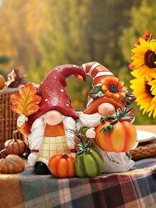 Autumn Couple Figurines - Cute Pumpkin Home Decor, Suitable For Halloween And Thanksgiving Tabletop Display; Perfect For Living Room Fireplace Mantel Or Bookshelf, Creating A Rustic Autumn Atmosphere Decorative Piece. - Multiple Styles - View 8