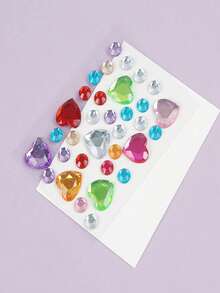 5/3/1pc Extra Large Colorful Star, Heart, Flower Rhinestone Jewelry Stickers, Self-Adhesive Eye, Face, Body Gem Decals For Rave, Festival, Carnival, Cosplay And Party Makeup Decoration - Multicolor - View 5