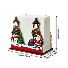 1pc Vintage Street Lamp Santa Claus Snowman Wooden Napkin Holder, Wreath Bell Mini Christmas Tree Design Desktop Tissue Box, Christmas Holiday Decoration Napkin Rack, Suitable For Kitchen Dining Room Party, Holiday Desktop Tissue Organizer - Multicolor - View 5