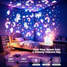 Creative LED Dynamic Projector Night Light, Unicorn Projection Lamp, 360° Rotating Dynamic Projection Table Lamp, USB Powered Ambient Light, Bedroom, Game Room, Living Room. Camping RV Halloween Decoration Lighting - White - View 6