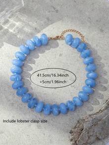 1pc Women's Fashion Minimalist Dopamine Candy Color Exaggerated Beaded Necklace, Versatile For Daily Wear (Random Gradient Color, Random Tail Drop) - Baby Blue - View 4