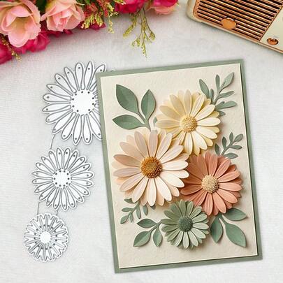 1 mẫu cắt giấy hoa cúc, mẫu cắt giấy hoa cúc họa mi và lá, mẫu in, giấy dập nổi trang trí scrapbook DIY, làm thiệp chúc mừng tiệc cưới