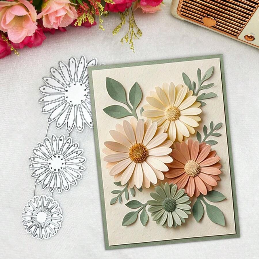 1pc Chrysanthemum Paper Cutting Template, Flower Daisy Leaf Paper Cutting Template, Printing Template, DIY Scrapbook Decoration Embossed Paper, Party Wedding Greeting Card Making