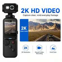 Kamera Vlog Portabel 4K, Layar IPS 2" Kamera Vlog Genggam Gimbal dengan Lensa Berputar 180°, Kamera Aksi Multifungsi untuk Perjalanan, Olahraga, Vlog, Hadiah untuk Pelajar, Wisuda, Natal, Halloween, dan Tahun Baru, Baterai 1000mAh - View 2