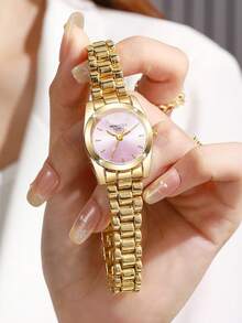 Women's Luxury Minimalist Quartz Watch With Scale Dial, Elegant Alloy Band Wristwatch, Gift For Girlfriend (1pc/Set) Watch Box Not Included - Gold - View 2