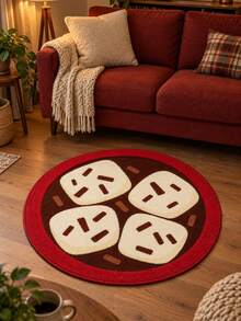 1 Buah Karpet Bulat Motif Awan Cokelat Krem, Karpet Bulat Lembut dan Mewah untuk Ruang Tamu, Kamar Tidur, Kamar Anak, Dapur, Dekorasi Grafis Musim Dingin yang Nyaman, Hadiah Pindah Rumah yang Hangat - Merah - View 2