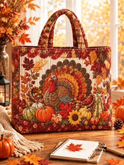 Túi tote nữ Harvest Turkey Pumpkin mới - túi xách tái sử dụng cỡ lớn với họa tiết gà tây và vườn bí ngô, hoàn hảo cho du lịch mùa thu, mua sắm Lễ Tạ ơn, quà tặng mùa thu lý tưởng cho gia đình và bạn bè, túi xách dung tích lớn, túi thiết yếu mùa thu/đông, túi xách nữ đa năng, túi lễ hội, túi tote nữ thời trang, phù hợp cho đại học, mua sắm, hoạt động ngoài trời, đồ dùng du lịch thiết yếu, món đồ không thể thiếu khi quay lại trường, thiết yếu mùa thu/đông