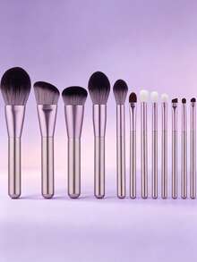 YZIMENG 6/12pcs Professional Makeup Brush Set, Soft Synthetic Bristles, Wooden Handle Cosmetic Brushes, For Foundation, Blush, Eyeshadow, Complete Face Makeup Tools For Daily And Professional Use - Lilac Purple - View 1